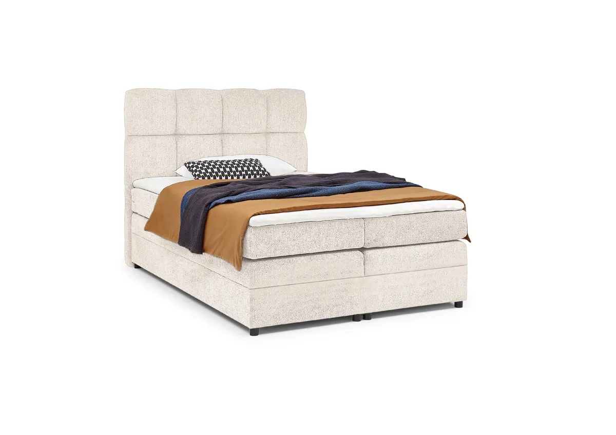 Boxspringbett SANDRIN R- Liegefläche ca. 140x200 cm, Stoff, Creme