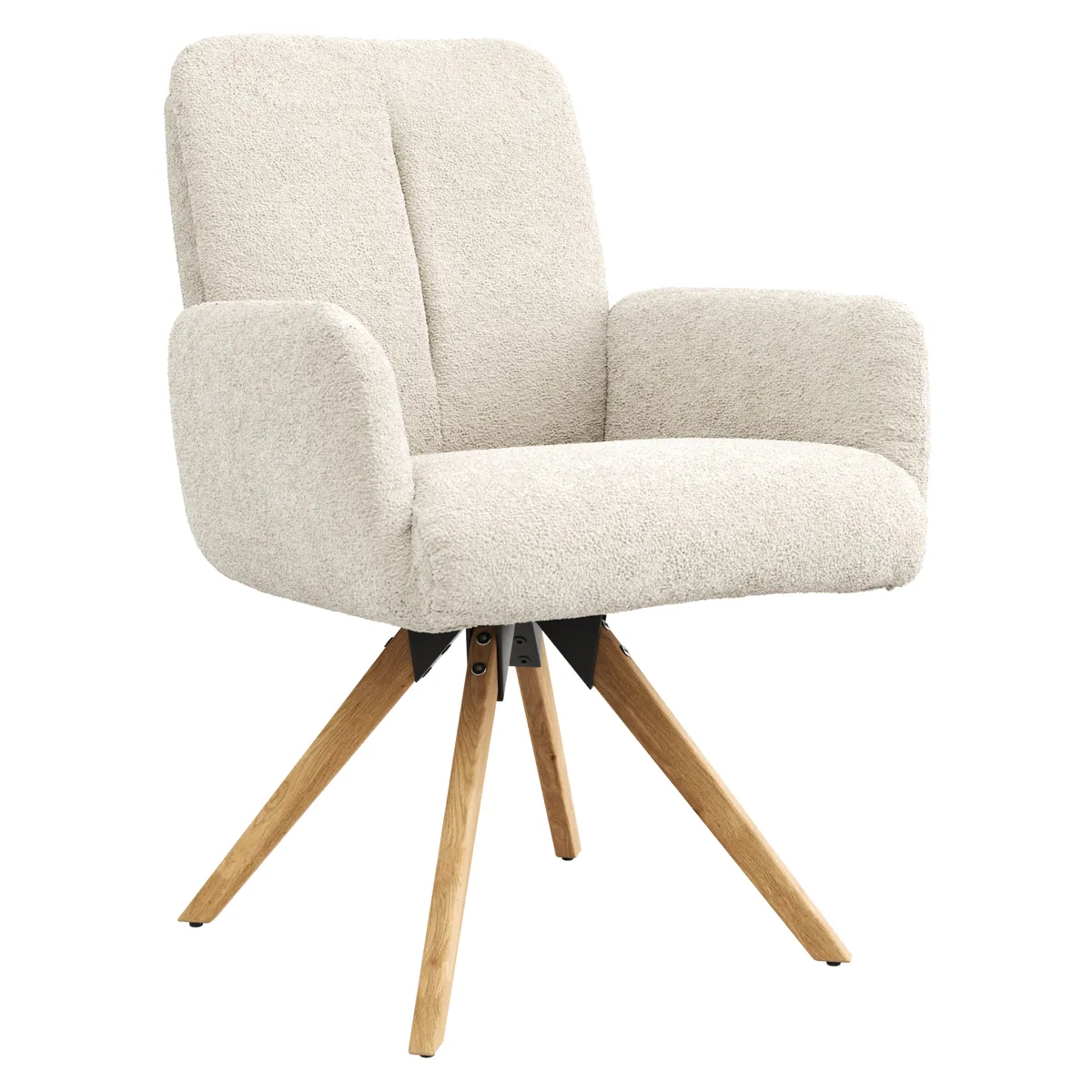 Armlehnstuhl Evania - Dreh und Relax-Funktion, niedriger Rücken, Stoff, Creme