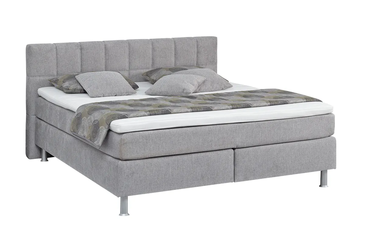 Boxspringbett - Liegefläche ca. 180x200 cm, Stoff, Silbergrau