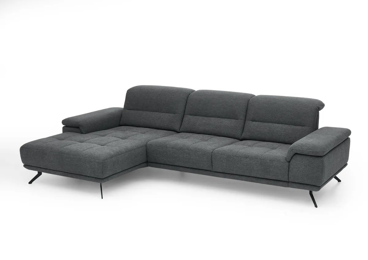 Sofa - Longchair links mit 3-Sitzer inkl. Kopfteil verstellbar, Stoff, Anthrazit