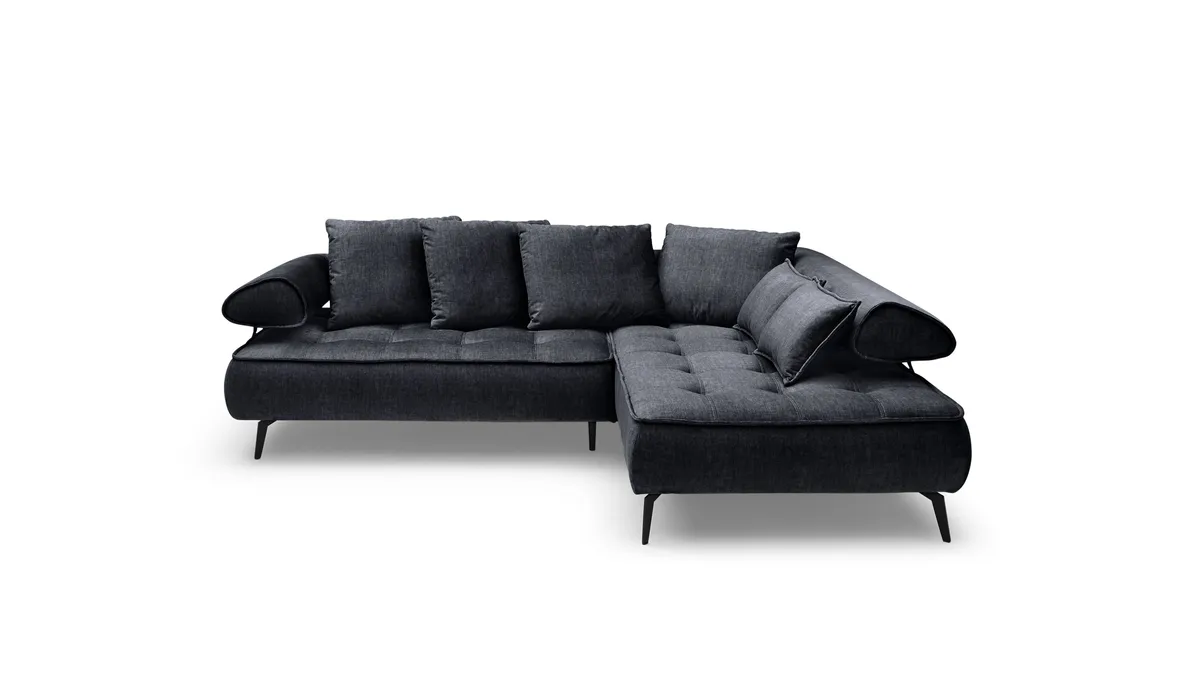 Ecksofa - 2-Sitzer, Ecke rechts inkl. Schlaffunktion, Relaxfunktion, Stoff, Schwarz