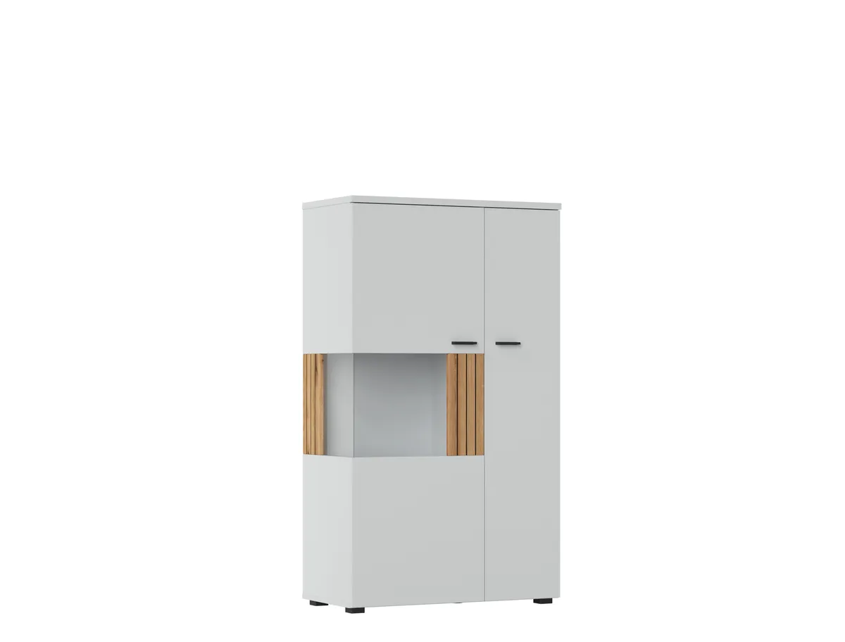 Highboard-Vitrine - Hellgrau, Eiche Dekor