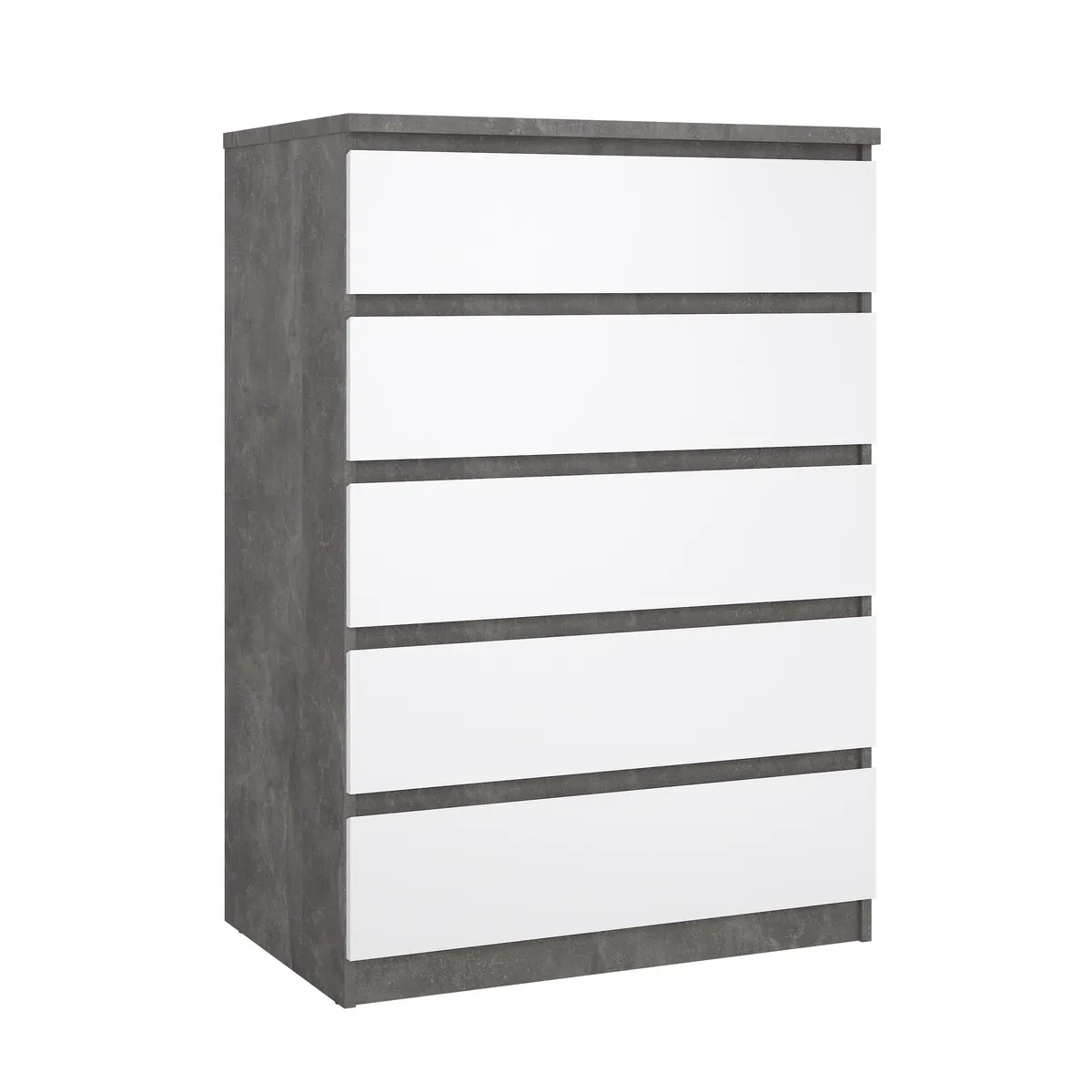 Kommode - B ca. 77 cm, Betonoptik, Weiß Hochglanz