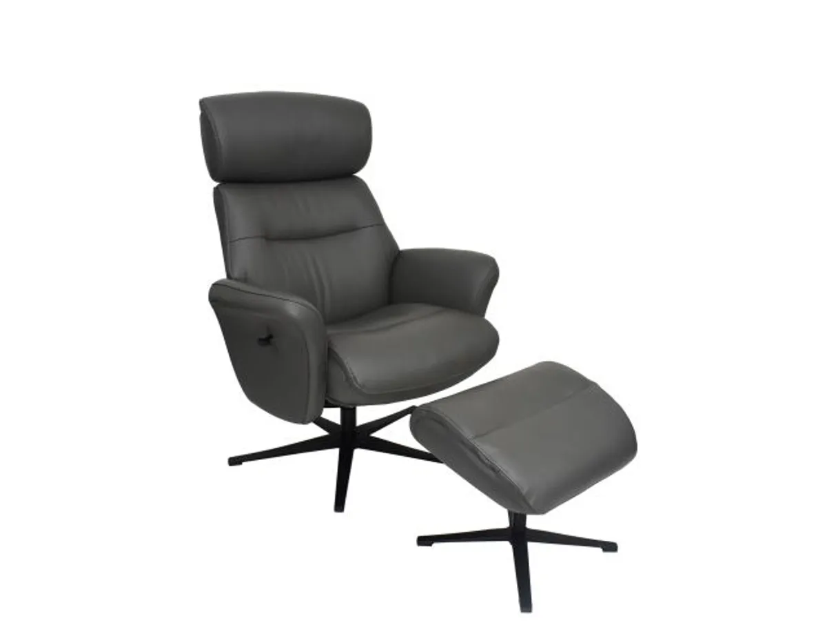 TV-Sessel MIO mit Hocker - drehbar, Kopfteilverstellung, Leder, Dunkelgrau