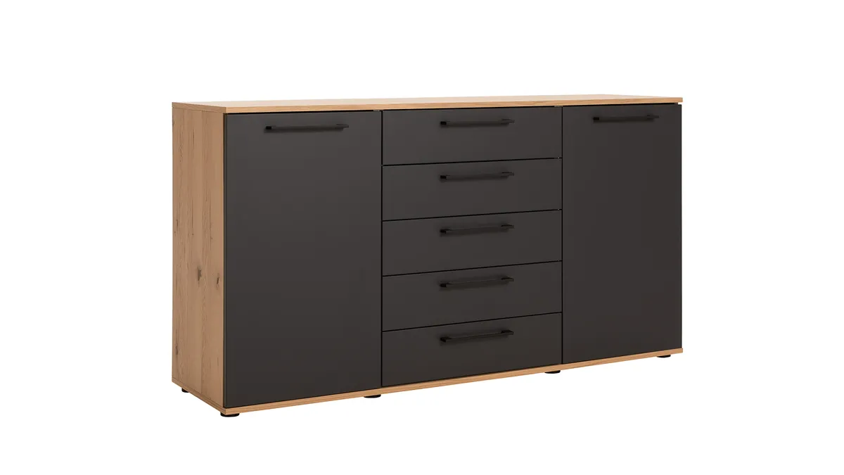 Kommode Viana - Balkeneiche furniert, Anthrazit