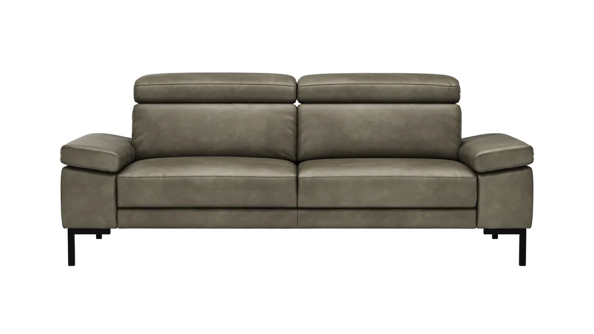 Sofa Hudson - 3-Sitzer, inkl. Kopfteil verstellbar, Leder, Braungrün