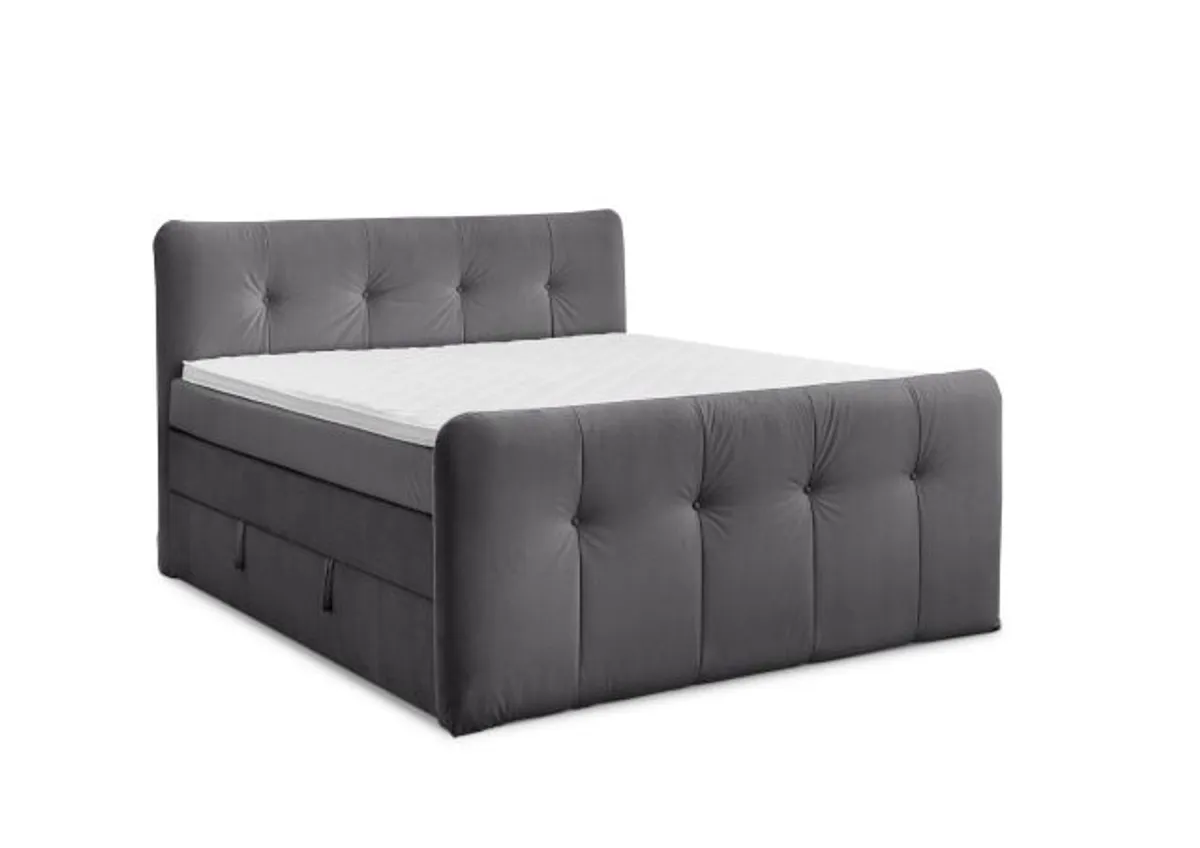 Boxspringbett HOLLIE- Liegefläche ca. 180x200 cm, Stoff, Schlamm, Bonell/Bonell