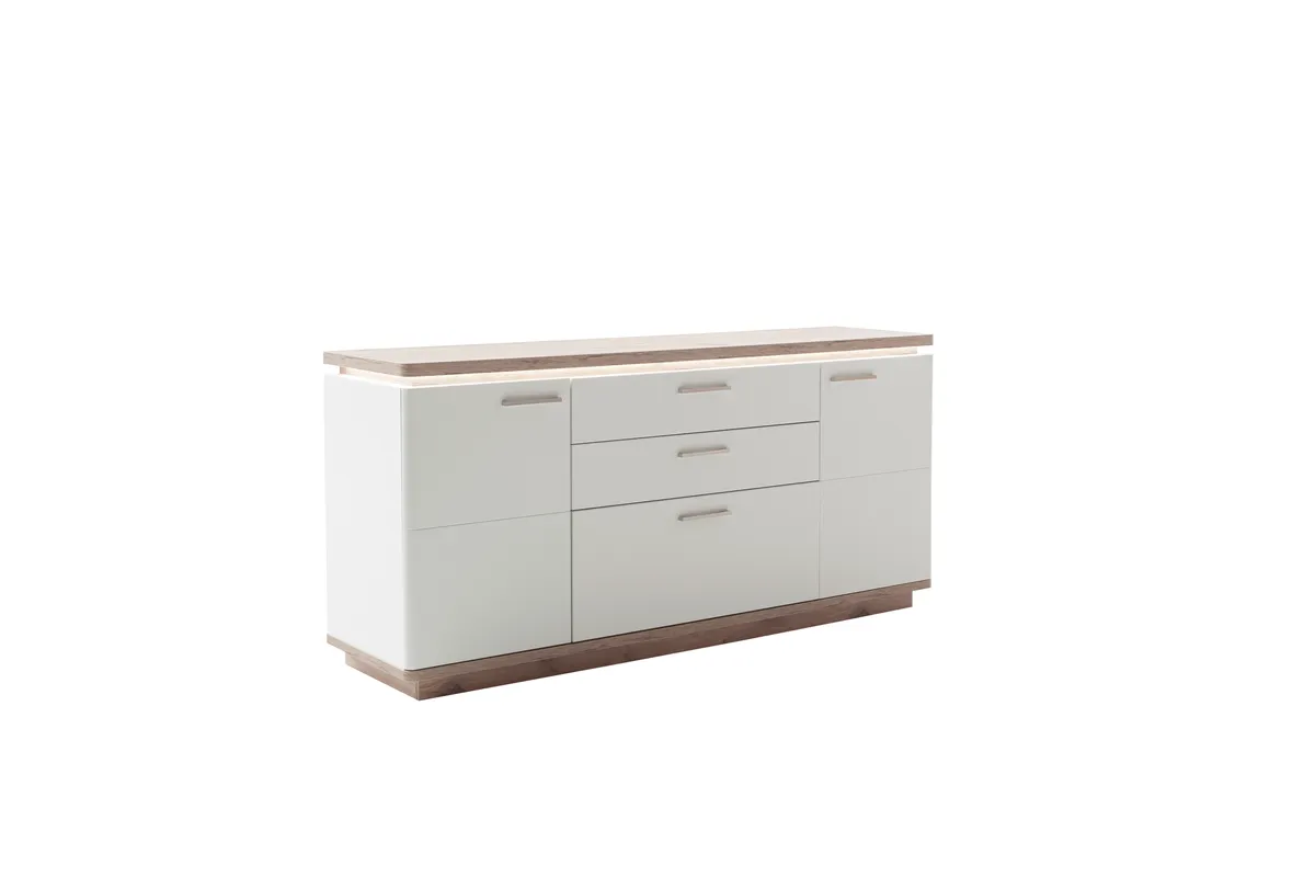 Sideboard - Weiß, Absetzung Eiche