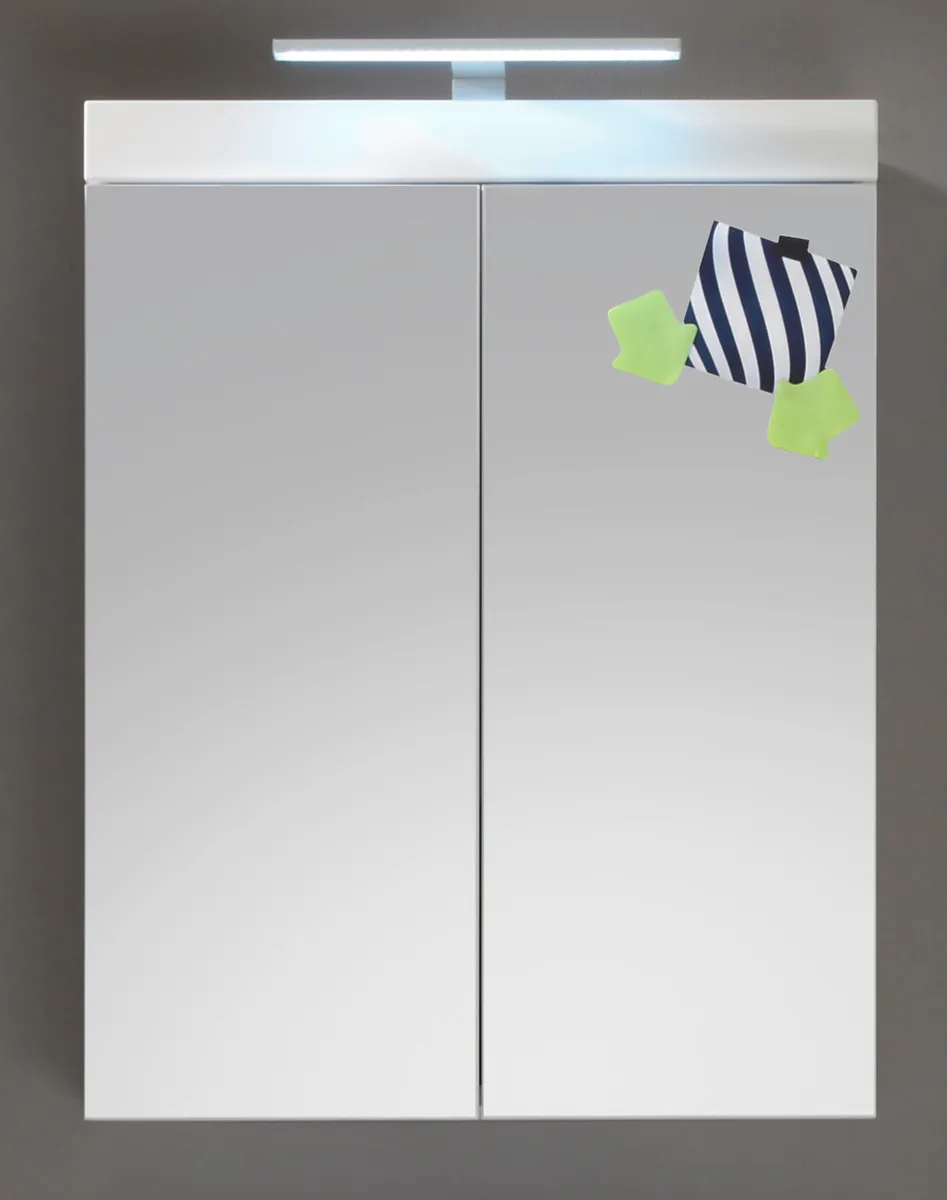 Spiegelschrank - B ca. 60 cm, Weiß, Weiß Hochglanz, Spiegel