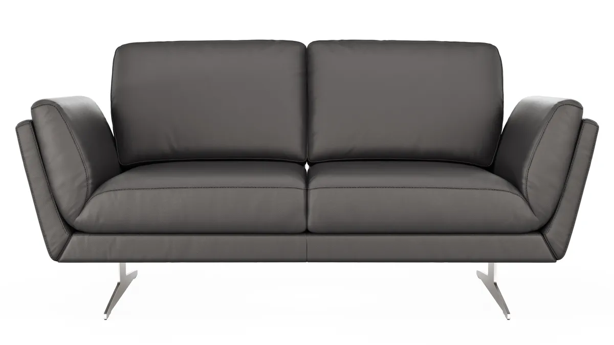 Sofa Tova - 2-Sitzer inkl. Rücken- und Armlehnfunktion, Kufe, Leder, Schwarz