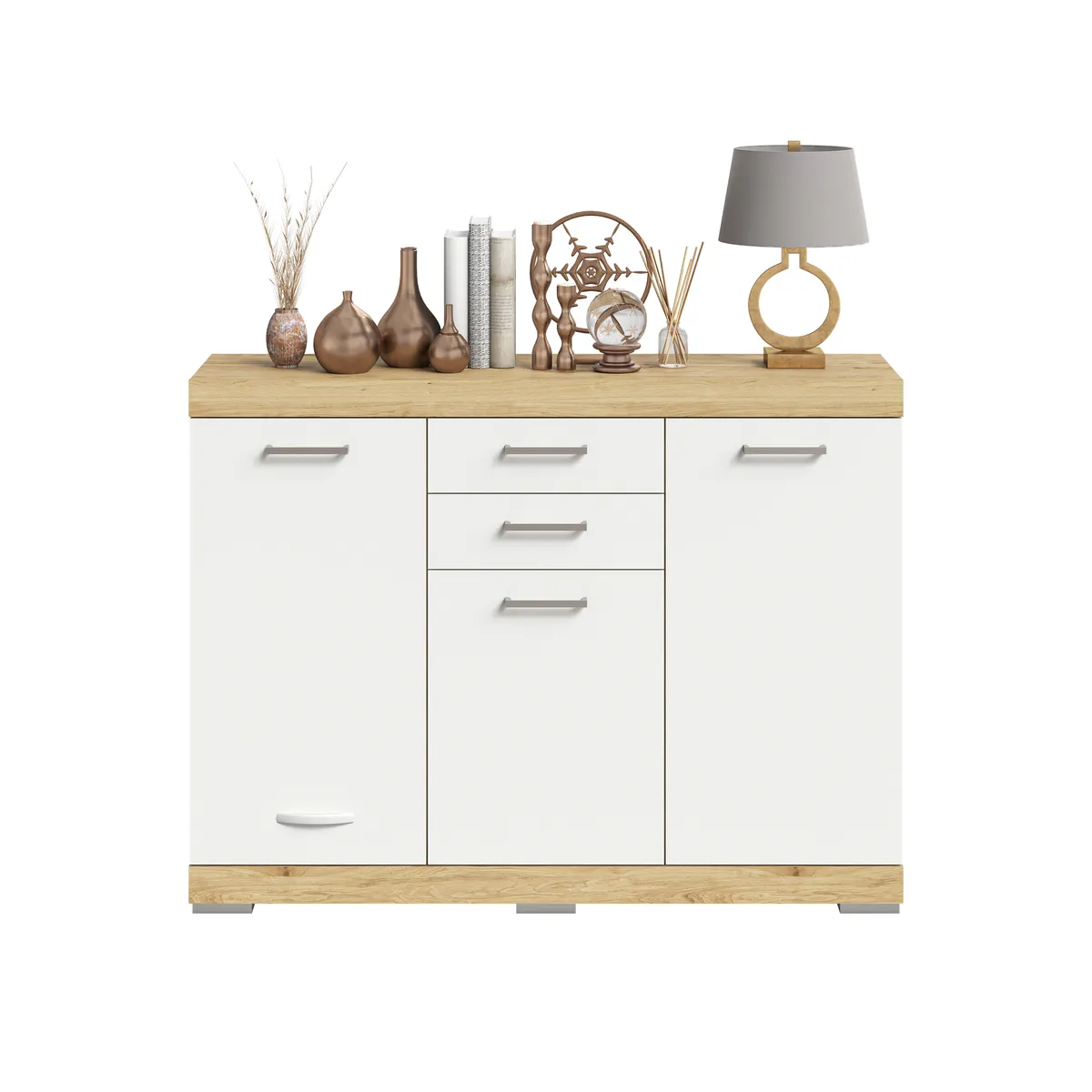 Kommode - Eiche Dekor, Weiß 