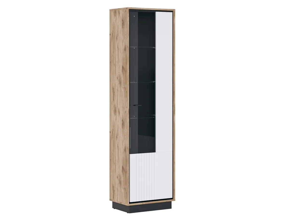 Vitrine - Eiche Dekor, Weiß Hochglanz