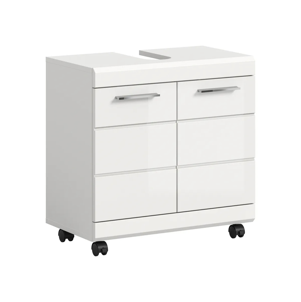 Waschbeckenunterschrank - B ca. 60 cm, Weiß, Weiß Hochglanz