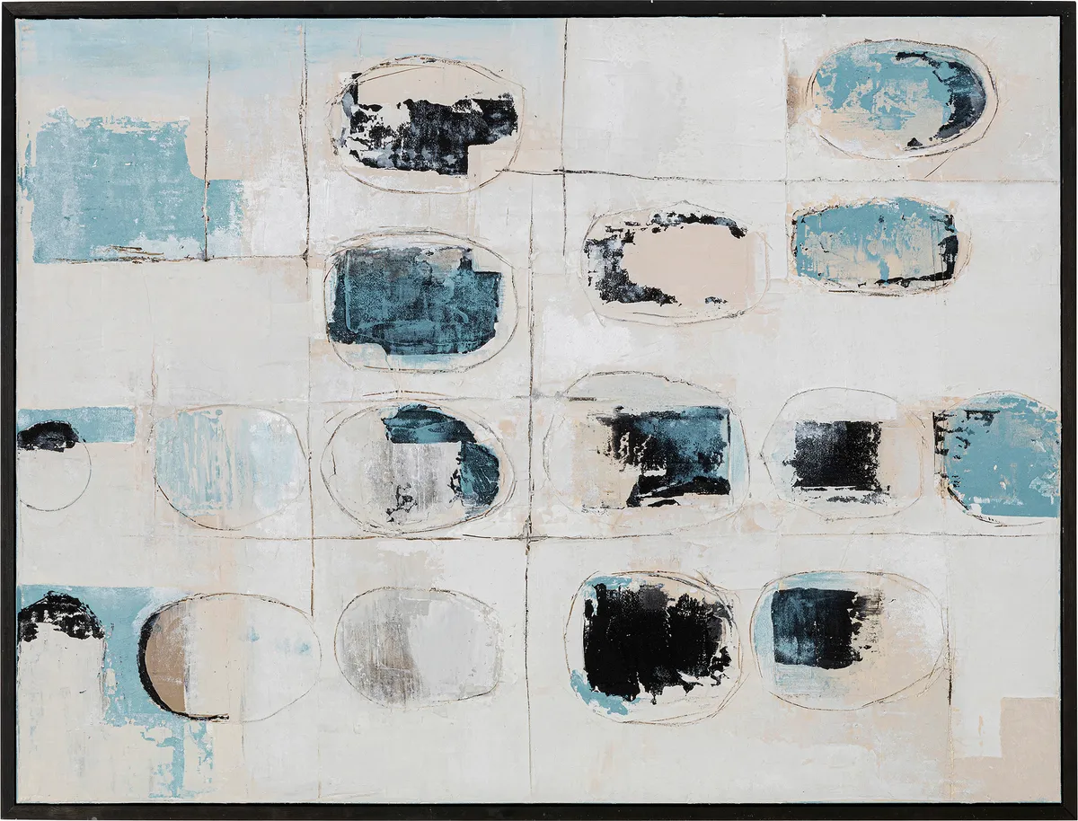 Gerahmtes Bild - LB ca. 120x160 cm, Grau, Blau