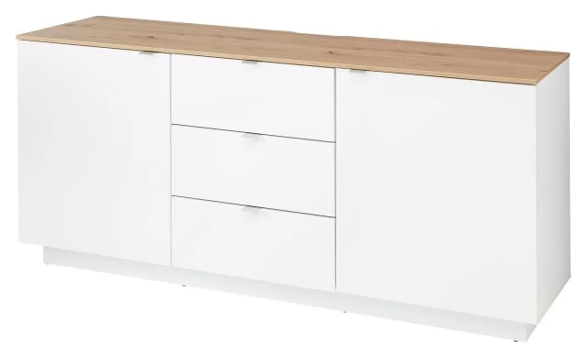 TV-Sideboard - Weiß, Eiche Dekor
