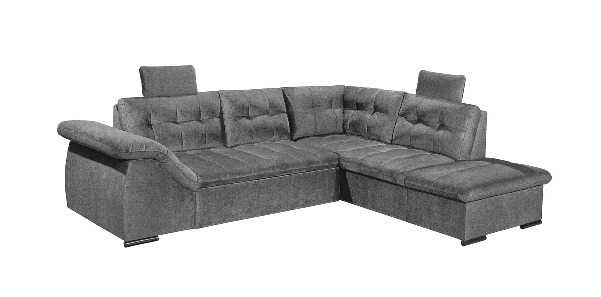 Ecksofa - 2-Sitzer, Ecke rechts inkl. Schlaffunktion und Bettkasten, Armteilverstellung, Stoff, Anthrazit