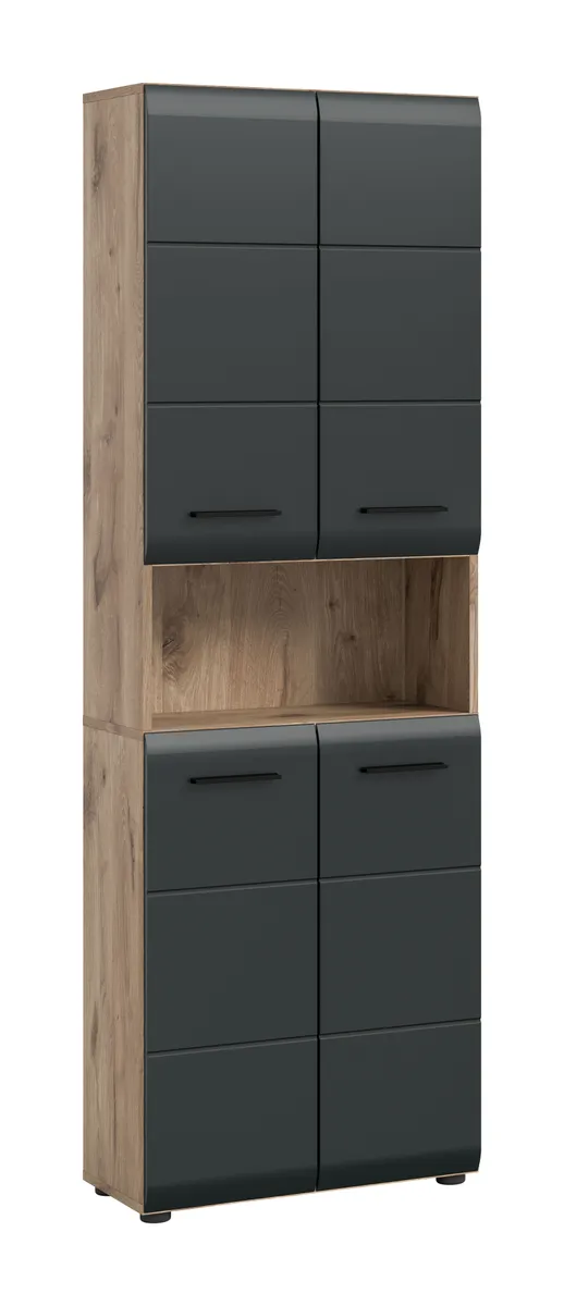 Hochschrank - B ca. 60 cm, Nox Eiche Nachbildung, Schwarz