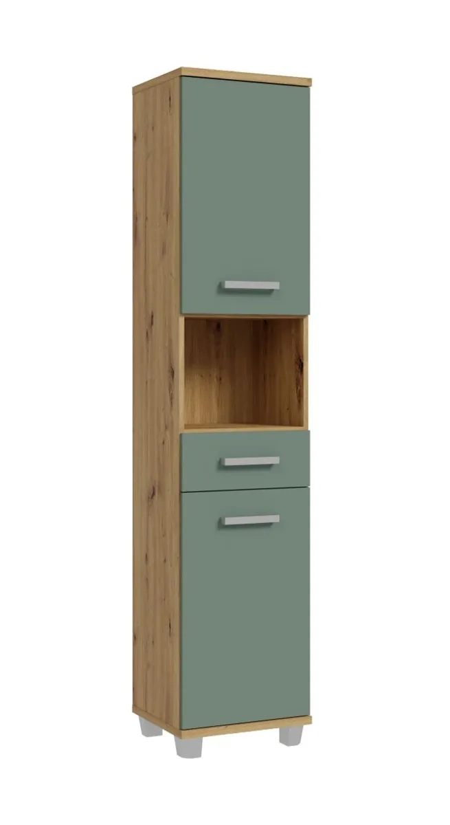 Hochschrank- B ca. 40 cm, Eiche Dekor, Graugrün