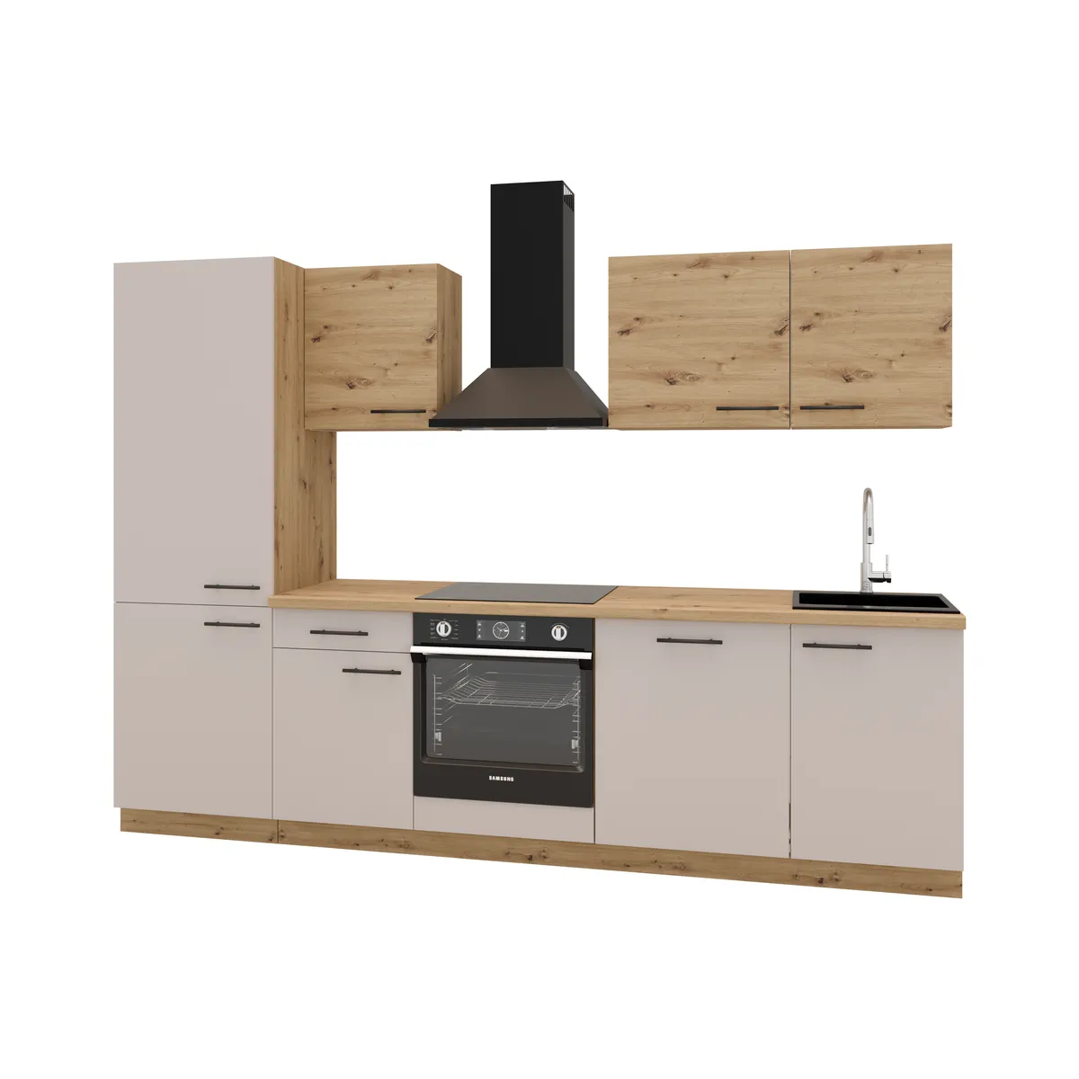 Küchenblock- ohne E-Geräte, B ca. 280 cm, Eiche Dekor, Kaschmir, Matt