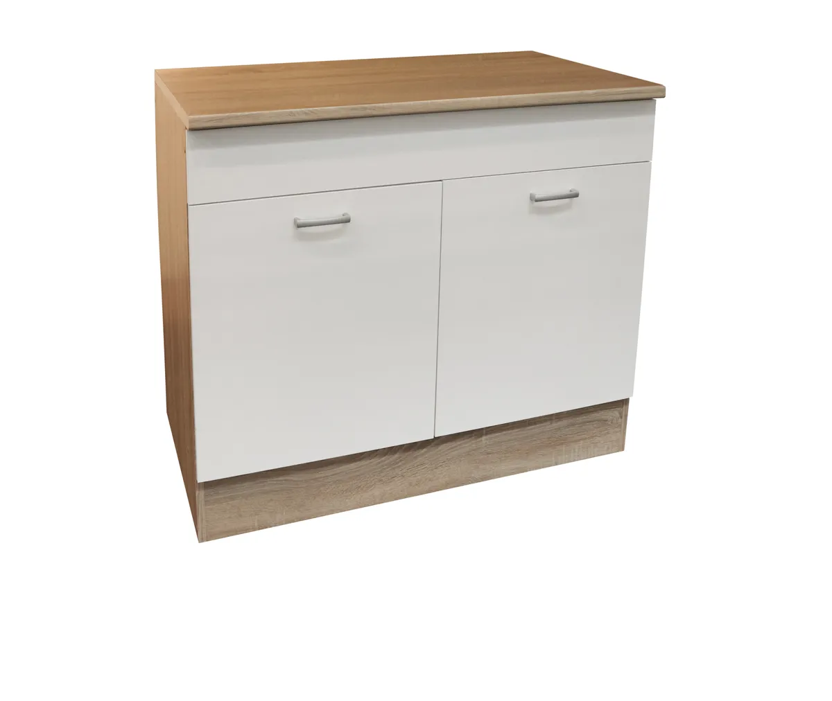 Spülenschrank- B ca. 100 cm, Eiche Dekor, Weiß, Matt