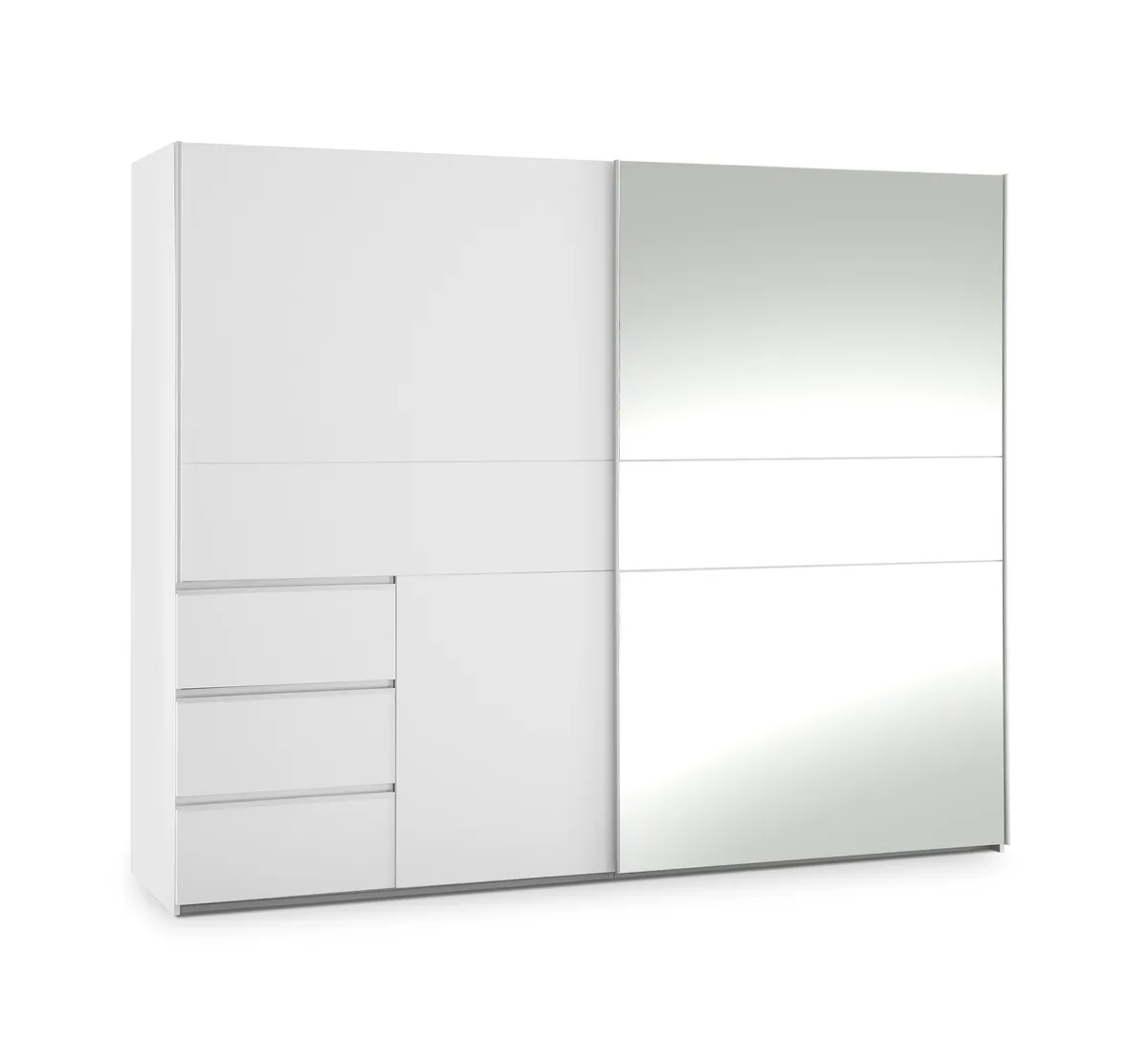 Schwebetürenschrank FJOLLA- B ca. 250 cm, Weiß, Spiegel