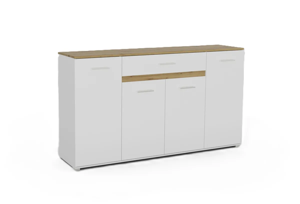 Sideboard- Weiß, Eiche Dekor