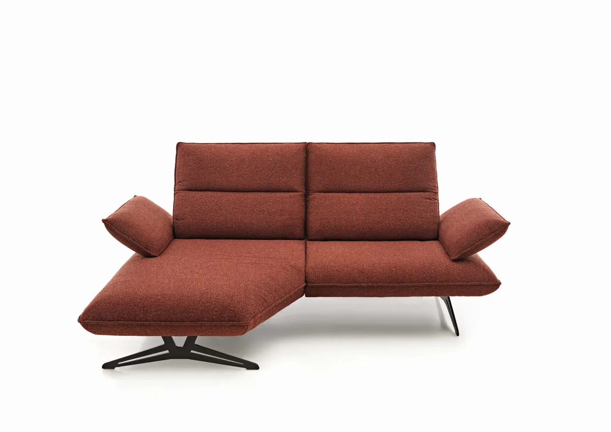 Ecksofa - 1-Sitzer mit Longchair rechts, Armlehne verstellbar, Rücken/Sitztiefe verstellbar, Stoff, Rot