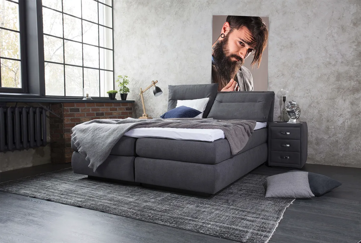 Boxspringbett Edela - Liegefläche 180x200 cm, Stoff, Anthrazit