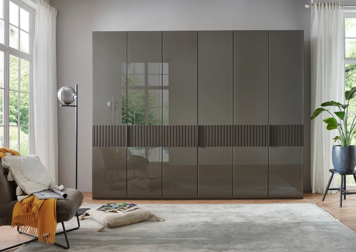 Drehtürenschrank - B ca. 300 cm, Querriegel mit Lamellen, Gals Havanna