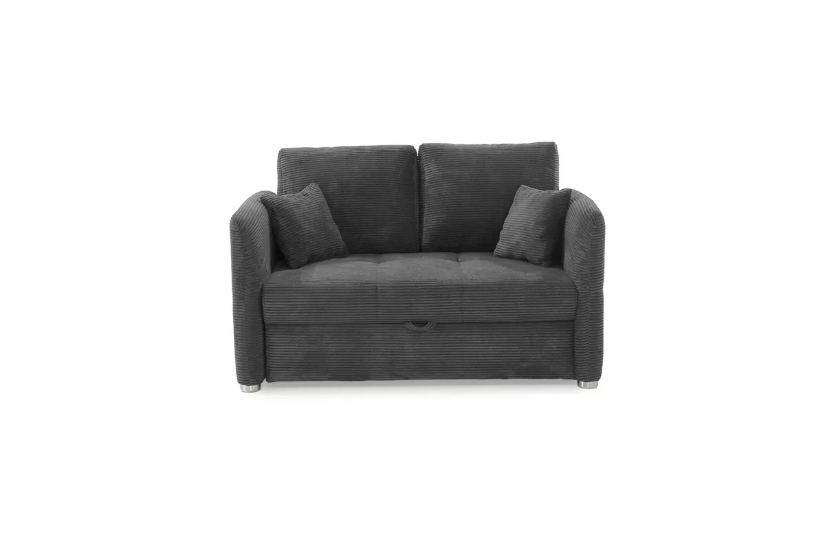 Sofa JORDEN - 1,5-Sitzer inkl. Schlaffunktion mit Bettkasten, verstellbare Armlehnen, Cord, Grau