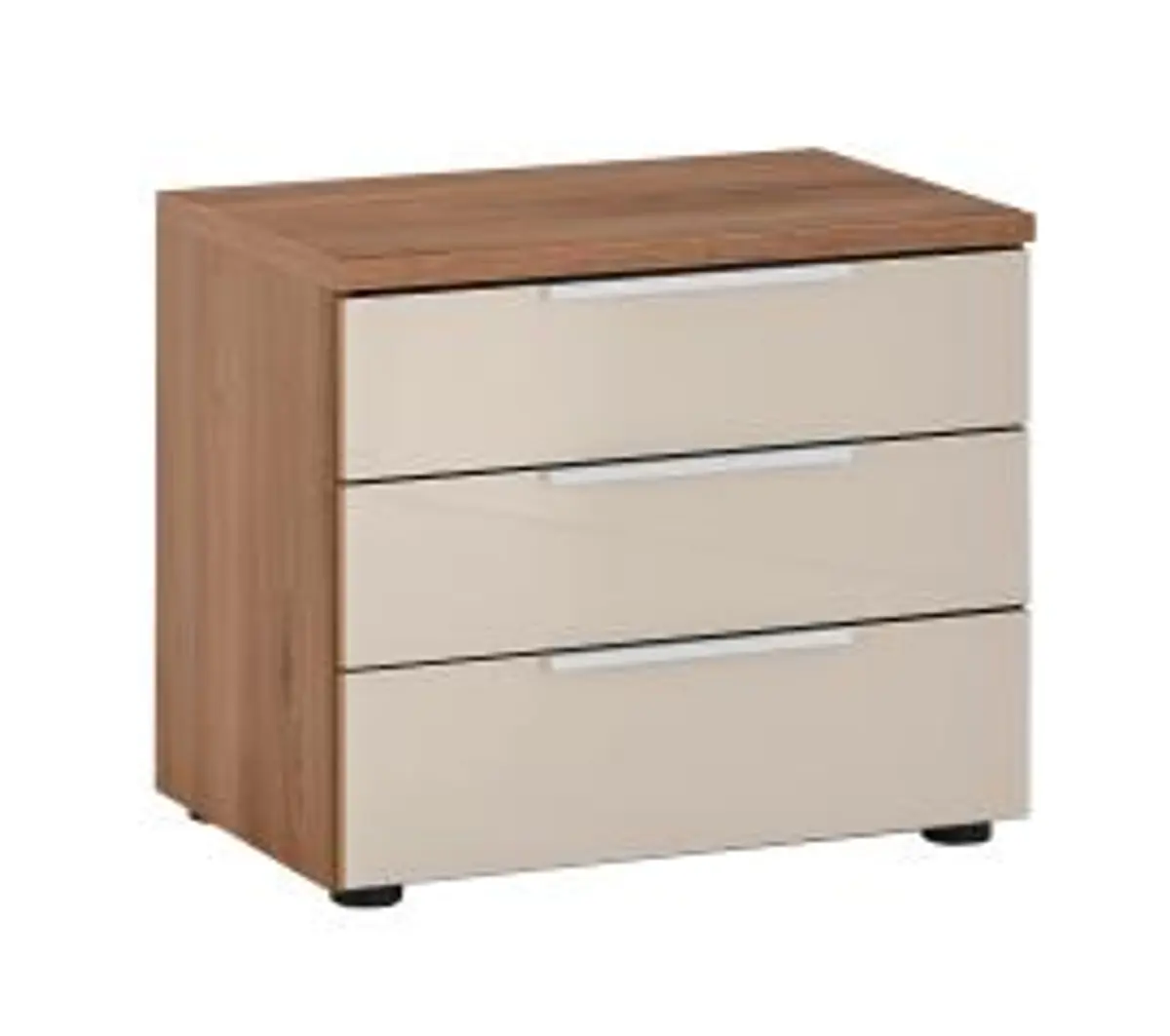 Nachtkonsole  mit 3 Schubkästen - B.ca. 58 cm, Elfenbeinglas, Eiche Dekor