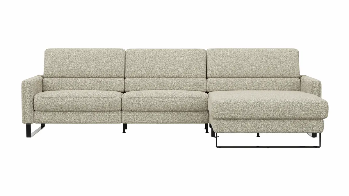 Ecksofa Valera - 3-Sitzer mit Longchair rechts inkl. Rückenlehne verstellbar, Stoff, Limone