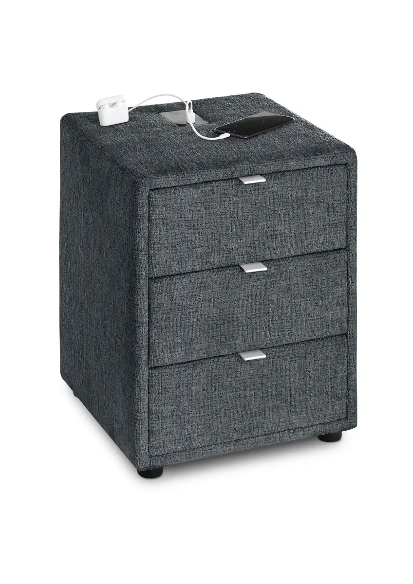 Nachttisch- Inkl. Ladeport, Stoff, Anthrazit