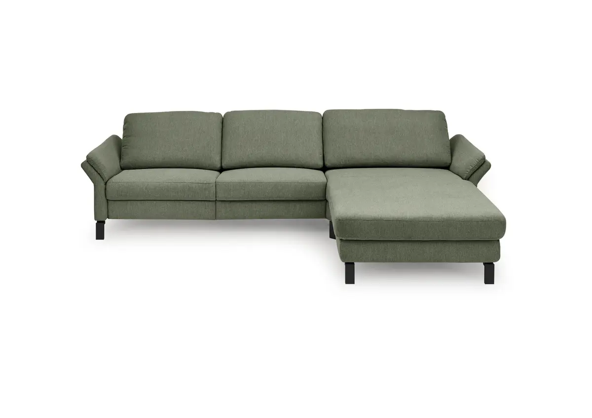 Ecksofa CALM PREMIUM 2.0 - 3-Sitzer mit Longchair rechts, Rückenlehne vertellbar, Stoff, Dunkelgrün