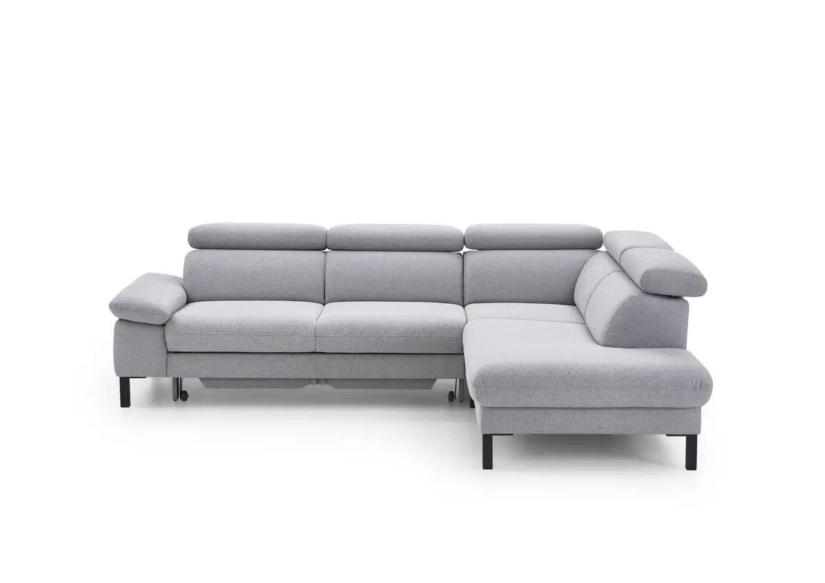 Ecksofa - 2,5-Sitzer mit Ecke rechts, Kopfteil verstellbar, Stoff, Platin