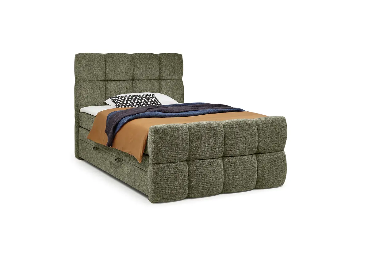 Boxspringbett SANDRIN R- Liegefläche ca. 140x200 cm, Stoff, Braungrün, inkl. Stauraum und Fußteil