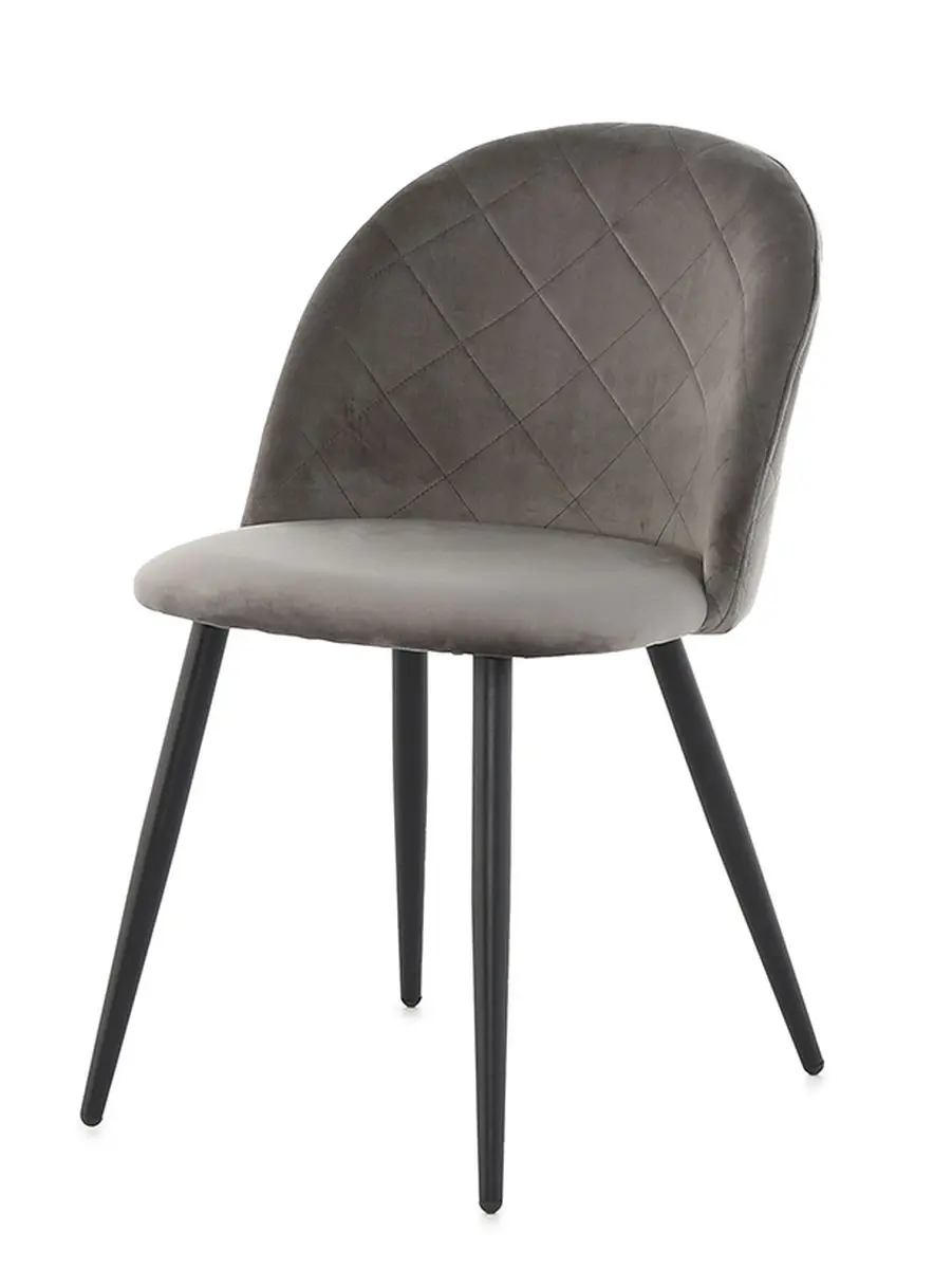 Stuhl - Bezug Samt Hellgrau, Füße Metall Schwarz gepulvert