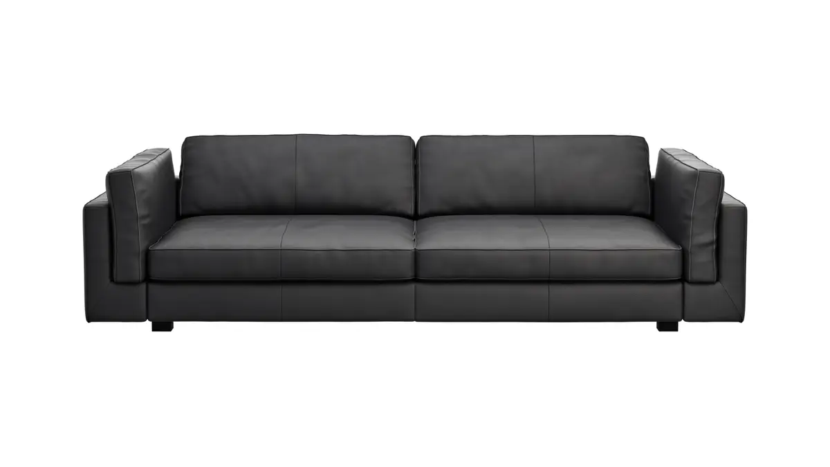 Sofa Aprino 3 - 4-Sitzer XXL, Dickleder, schwarz, Armlehne Kissen