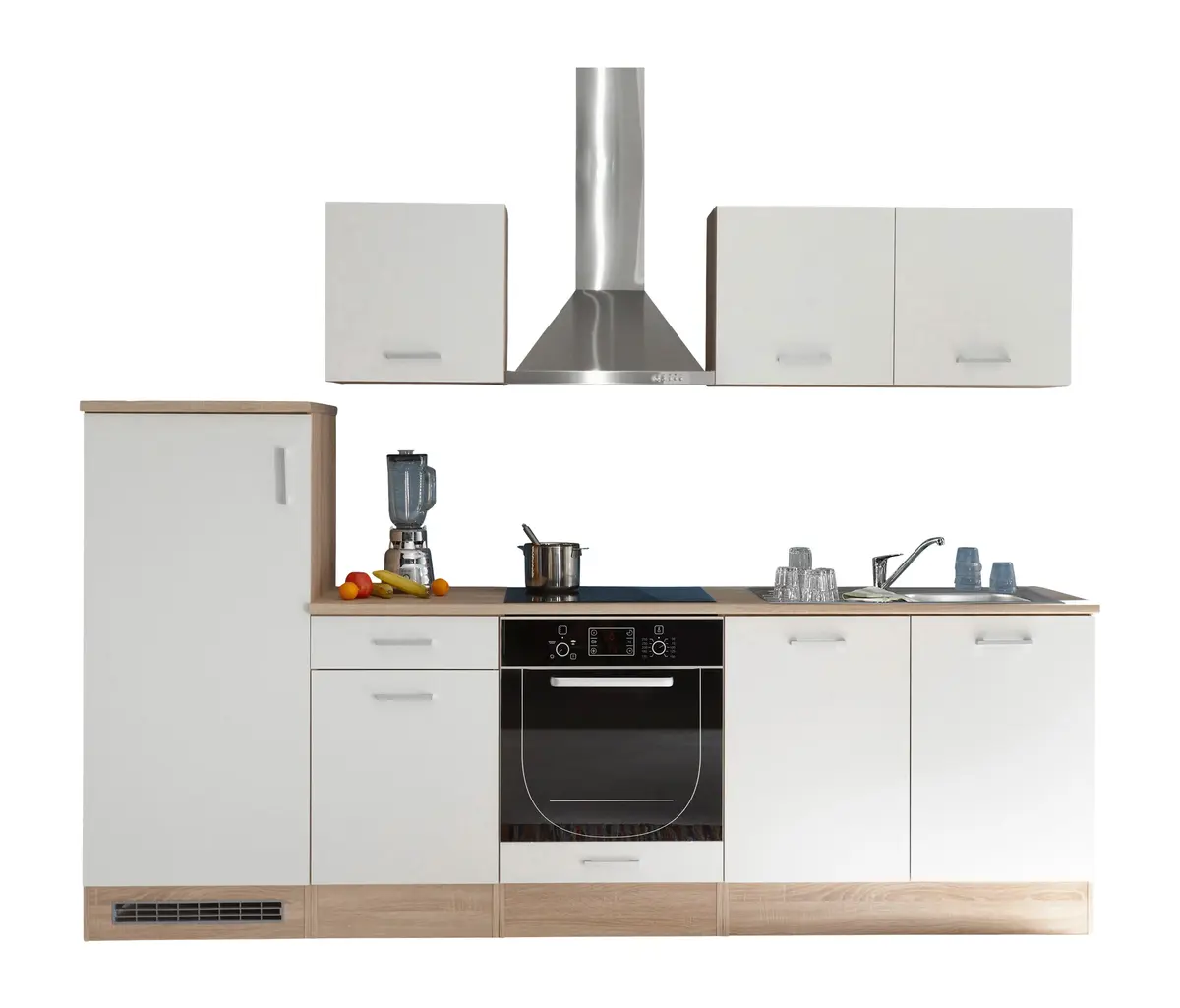 Küchenblock- ohne E-Geräte, B ca. 270 cm, Eiche Dekor, Weiß Matt