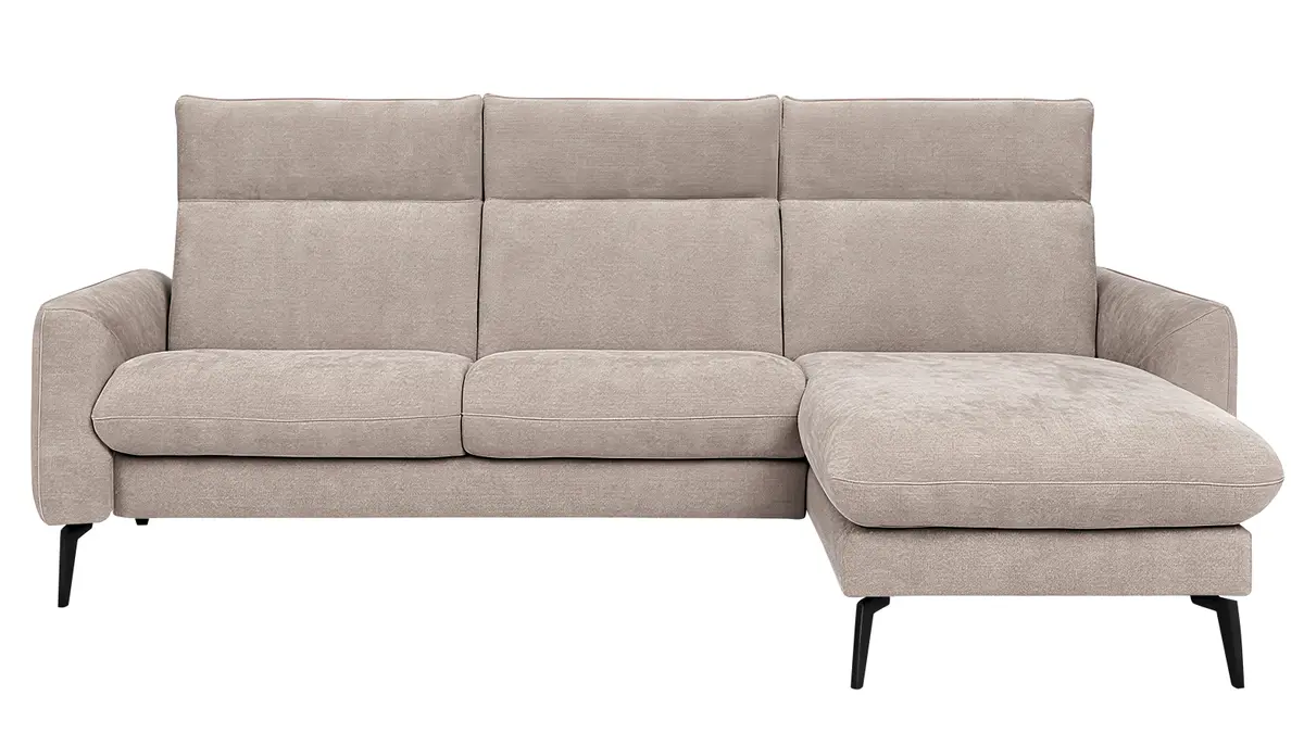 Ecksofa Avela - 2,5-Sitzer mit Longchair rechts inkl. Kopfteile verstellbar und Longchair verstellbar (motorisch), Stoff, Bisquit