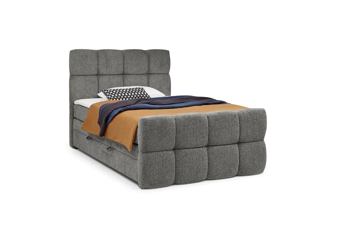 Boxspringbett SANDRIN R- Liegefläche ca. 140x200 cm, Stoff, Grau, inkl. Stauraum und Fußteil