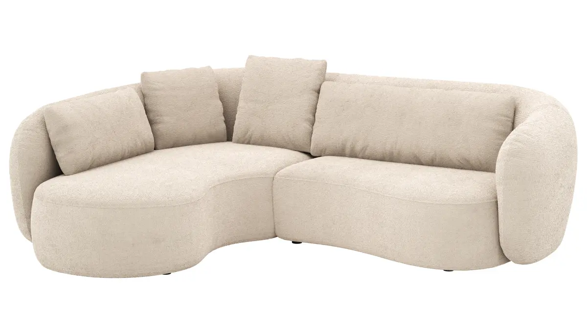 Ecksofa Karasu - Ottomane links mit 3-Sitzer rechts, Stoff, Natur