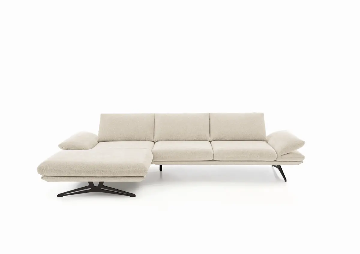 Ecksofa - Longchair links mit 2,5-Sitzer, Kopfteil/Armlehne verstellbar, Stoff,Graubeige