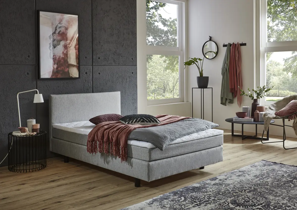 Boxspringbett- Liegefläche ca. 120x200 cm, Stoff, Grau