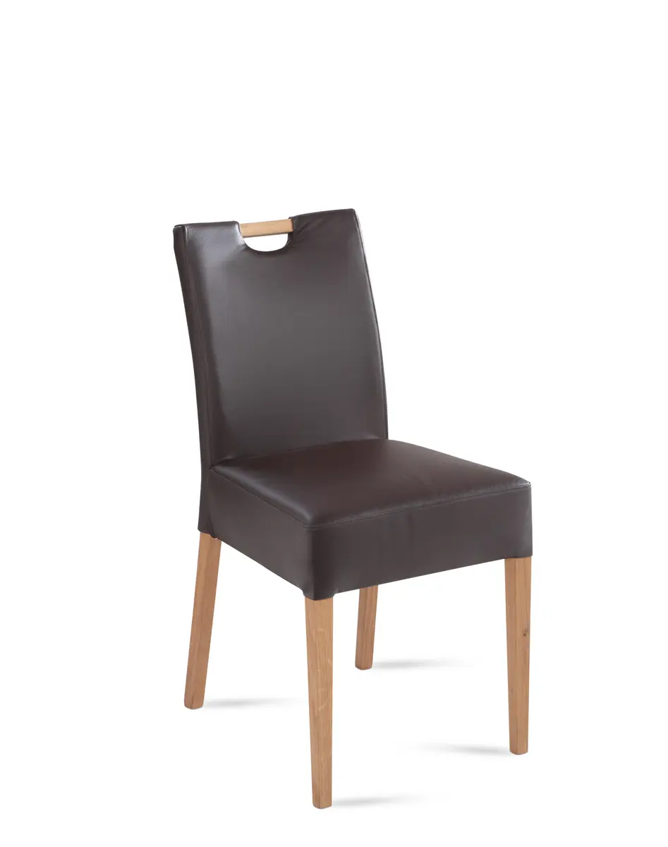 Polsterstuhl - Wildeiche massiv, Leder dunkelbraun