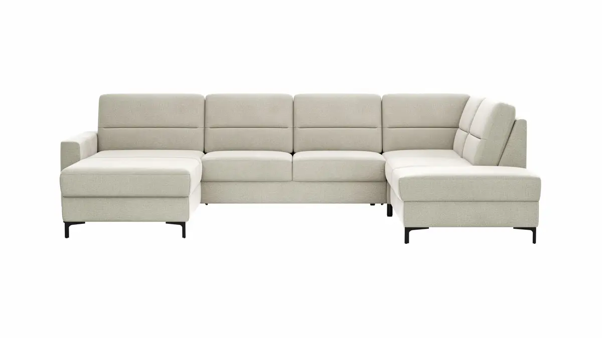 Wohnlandschaft Merlos H - Longchair links und 2,5-Sitzer mit Ecke rechts inkl. Relaxfunktion (motorisch), Stoff, Natur