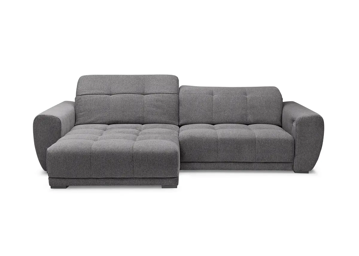 Ecksofa - Longchair links mit 2-Sitzer, Kopfteil verstellbar, Sitztiefe verstellbar motorisch, Stoff, Anthrazit