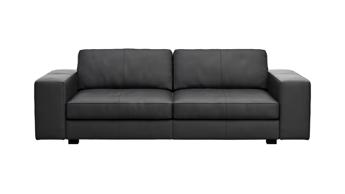 Sofa Aprino 1 - 3,5-Sitzer L, Dickleder, Schwarz, Armlehne Block breit