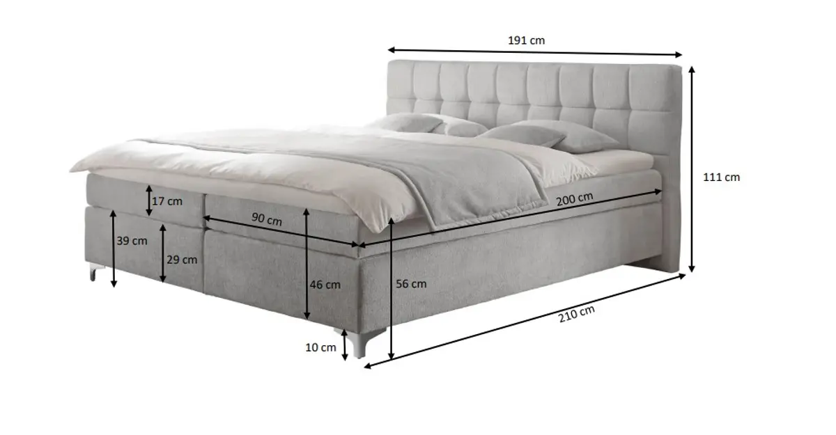Boxspringbett HINDA- Liegefläche ca. 180x200 cm, Stoff, Cappuccino, Bonell, Inkl. Topper