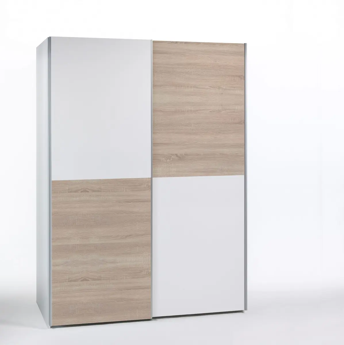 Schwebetürenschrank- B ca. 170 cm, Weiß, Eiche Dekor